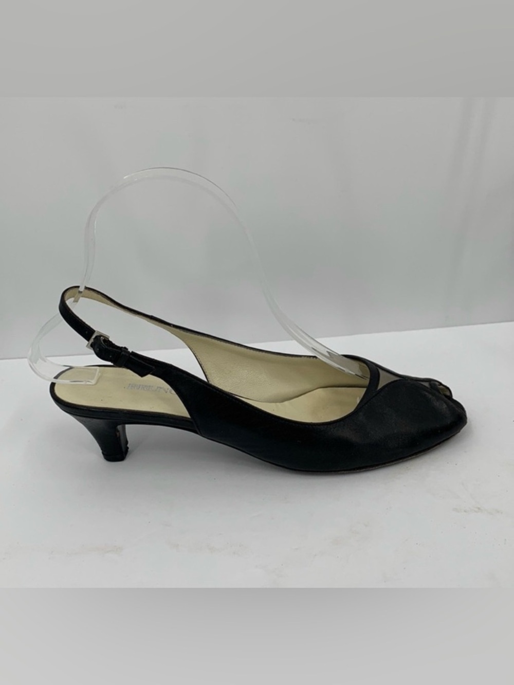 Bruno Magli slingback kitten heel sandal peeptoe shoe black leather women 6.5